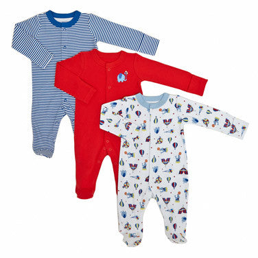 Boys Printed Sleepsuits - Pack Of 3 (Navy)