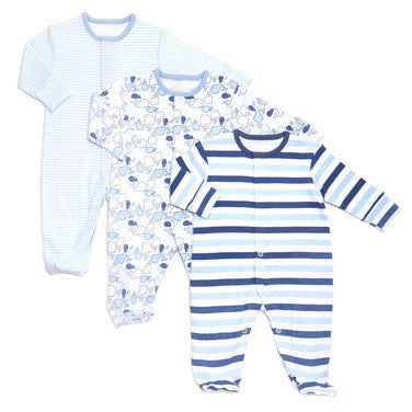 Boys Tonal Sleepsuits - Pack Of 3 (Blue)
