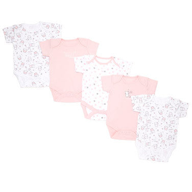 Girls Short-Sleeved Bodysuits - Pack Of 5 (Pink)
