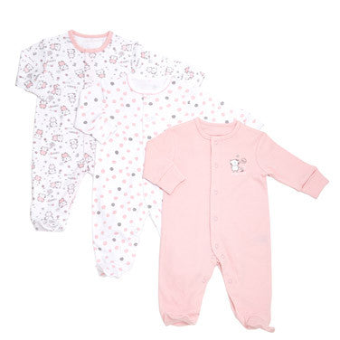Girls Tonal Sleepsuits - Pack Of 3 (Pink)
