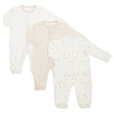 Unisex Tonal Sleepsuits - Pack Of 3 (Cream)